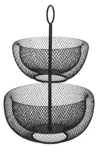 Kovový 2-poschodový košík na ovocie Black Mesh, 29x43 cm