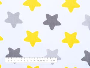 Biante Detské bavlnené posteľné obliečky Sandra SA-203 Žlto-sivé hviezdy Jednolôžko 140x200 a 70x90 cm