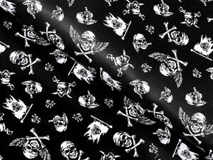 Biante Detský bavlnený oválny obrus Sandra SA-104 Biele pirátske lebky na čiernom 100x140 cm