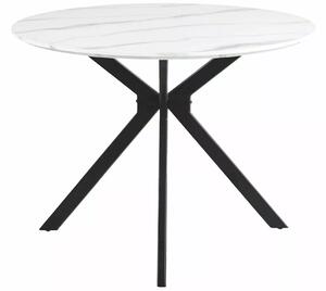 ASTER stôl priemer 100cm, biely efekt mramoru/nohy čierny mat