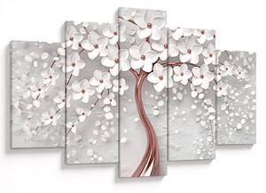 Obraz - Obraz bieleho stromu s kvetinami, rosegold (150x105 cm)