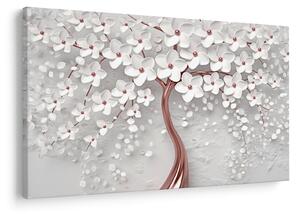Obraz - Obraz bieleho stromu s kvetinami, rosegold (90x60 cm)