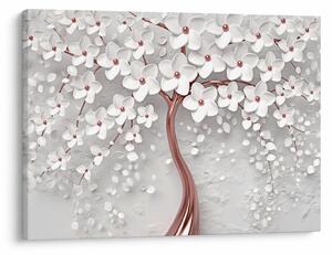 Obraz - Obraz bieleho stromu s kvetinami, rosegold (70x50 cm)