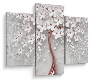 Obraz - Obraz bieleho stromu s kvetinami, rosegold (90x60 cm)