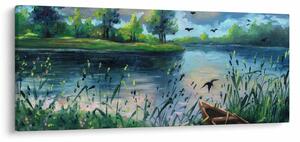 Obraz - Olejomaľba, Letný podvečer pri jazere (120x50 cm)