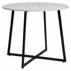 LUNA stôl, priemer 90 cm, biely efekt mramoru/čierna