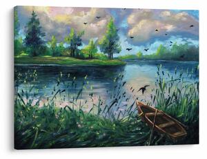 Obraz - Olejomaľba, Letný podvečer pri jazere (70x50 cm)