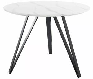TETIS stôl priemer 100cm, biely efekt mramoru/nohy čierne
