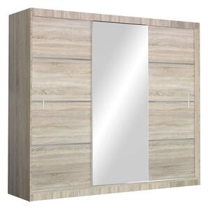 Skriňa trojdverová s posuvnými dverami z zrkadlom Vista 250 cm - Dub sonoma