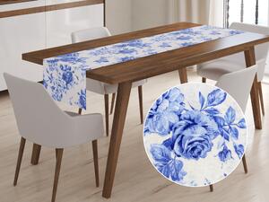 Biante Dekoračný behúň na stôl Leona LN-070 Modré ruže na režnom 20x140 cm