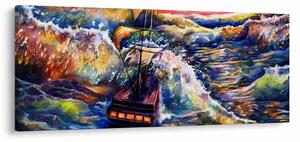 Obraz - Loď na oceánskych vlnách, aquarel (120x50 cm)