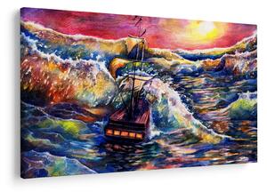 Obraz - Loď na oceánskych vlnách, aquarel (90x60 cm)