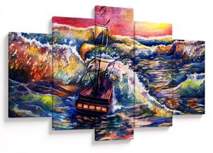 Obraz - Loď na oceánskych vlnách, aquarel (150x105 cm)