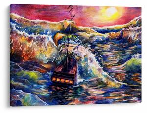 Obraz - Loď na oceánskych vlnách, aquarel (70x50 cm)