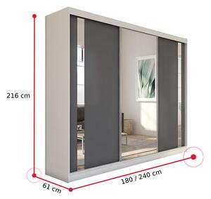 Skriňa s posuvnými dverami a zrkadlom GAJA, 160x216x61, biela/grafit