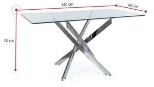 Jedálenský stôl TINODA, 140x75x80, sklo/chróm