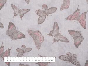 Biante Detský dekoračný záves Leona LN-019 Hnedoružové motýle na režnom 130x140 cm
