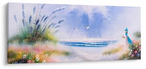 Obraz - Romantická pláž, olejomaľba (120x50 cm)
