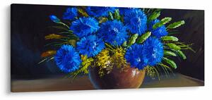 Obraz modrých kvetov vo váze (120x50 cm)