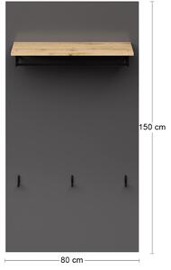 Vešiakový panel Neston HP - sivý grafit / dub wotan