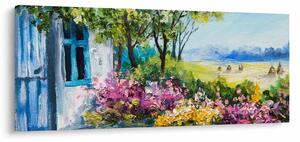 Obraz záhradky pred domom, olejomaľba (120x50 cm)
