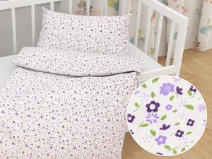 Biante Detské bavlnené posteľné obliečky do postieľky Sandra SA-067 Drobné fialové kvietky Do postieľky 90x120 a 40x60 cm