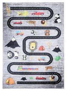 Detský koberec s motívom cesty, áut a zvieratiek Šírka: 80 cm | Dĺžka: 150 cm