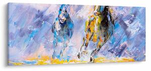 Obraz bežiacich koňov, olejomaľba (120x50 cm)