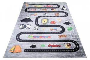 Detský koberec s motívom cesty, áut a zvieratiek Šírka: 80 cm | Dĺžka: 150 cm