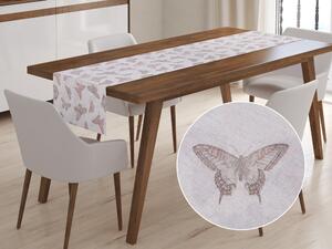 Biante Dekoračný behúň na stôl Leona LN-019 Hnedoružové motýle na režnom 20x120 cm