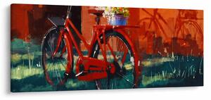 Obraz červeného kolesa, akrylová maľba (120x50 cm)