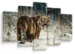 Obraz - Tiger v zasneženom lese, olejomaľba (150x105 cm)