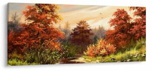 Obraz rieky v jesennej krajine, olejomaľba (120x50 cm)