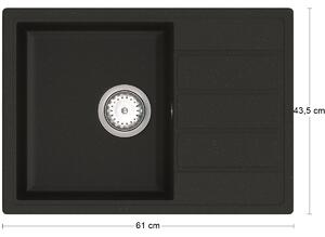 Granitový kuchynský drez so sifónom Eden ENB 02-62 61x43,5 cm - čierna