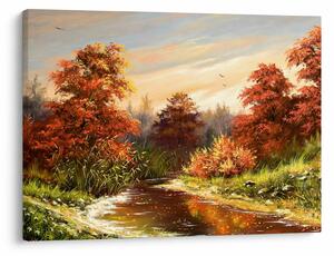 Obraz rieky v jesennej krajine, olejomaľba (70x50 cm)