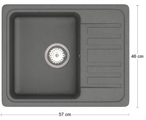 Granitový kuchynský drez so sifónom Hal HNB 02-57 57x46 cm - tmavosivá