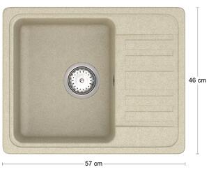 Granitový kuchynský drez so sifónom Hal HNB 02-57 57x46 cm - béžová