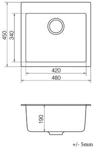 Granitový kuchynský drez so sifónom Odi ONB 01-49 48x45 cm - tmavosivá