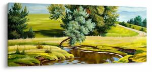 Obraz - Rieka medzi lúkami, olejomaľba (120x50 cm)