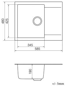 Granitový kuchynský drez so sifónom Odi ONB 02-61 58,5x48 cm - béžová