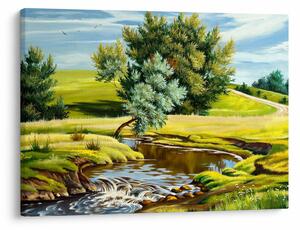 Obraz - Rieka medzi lúkami, olejomaľba (70x50 cm)