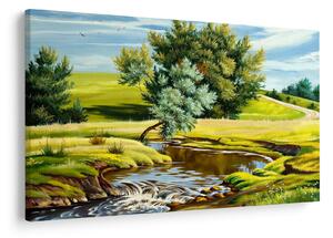 Obraz - Rieka medzi lúkami, olejomaľba (90x60 cm)