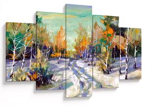 Obraz - Zasnežená cesta lesom, olejomaľba (150x105 cm)