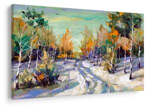 Obraz - Zasnežená cesta lesom, olejomaľba (90x60 cm)