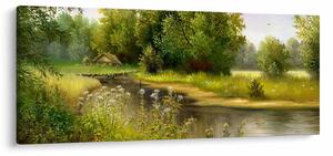 Obraz - Rieka pri lese, olejomaľba (120x50 cm)