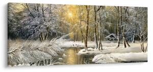 Obraz - Chalúpka v lese, olejomaľba (120x50 cm)