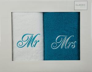 Modrobiela darčeková sada uterákov MR+MRS