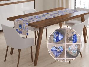 Biante Dekoračný behúň na stôl Leona LN-004 Modré srdce 20x140 cm