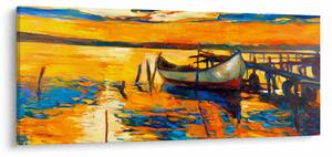 Obraz - Loďka pri západe slnka (120x50 cm)