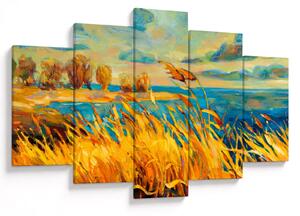 Obraz - Západajúce slnko nad jazerom, akrylová maľba (150x105 cm)